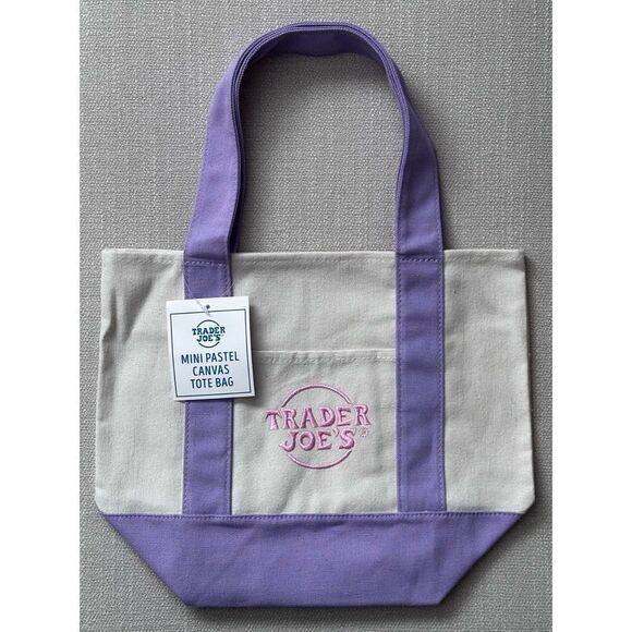 SET OF 4- TRADER JOE’S MINI PASTEL CANVAS TOTE BAGS- Pink/Purple/Green/Blue - Picture 4 of 6
